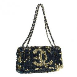 Pre Owned حقيبة شانيل ترتر أسود وذهبي بقلاب