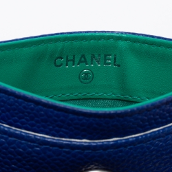 Chanel Blue Caviar Leather CC Button Card Holder