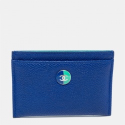 Chanel Blue Caviar Leather CC Button Card Holder