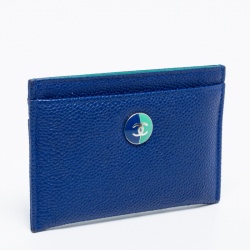 Chanel Blue Caviar Leather CC Button Card Holder