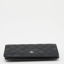 Chanel Black Quilted Caviar Leather Yen Continental Wallet