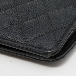 Chanel Black Quilted Caviar Leather Yen Continental Wallet