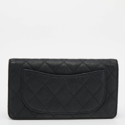 Chanel Black Quilted Caviar Leather Yen Continental Wallet