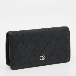 Chanel Black Quilted Caviar Leather Yen Continental Wallet