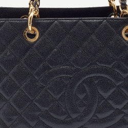 Pre Owned حقيبة يد توتس شانيل GST XL شوبير جلد كافيار مبطن أسود 