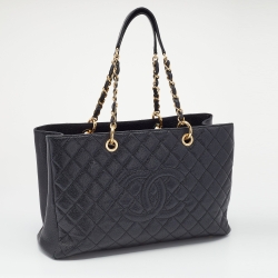 Pre Owned حقيبة يد توتس شانيل GST XL شوبير جلد كافيار مبطن أسود 