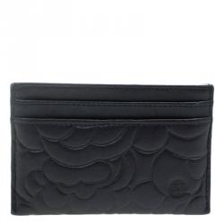 Pre Owned Chanel Black Leather Camellia Embossed Card Holder