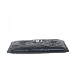 Pre Owned Chanel Black Leather Camellia Embossed Card Holder