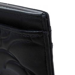 Pre Owned Chanel Black Leather Camellia Embossed Card Holder