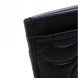 Pre Owned Chanel Black Leather Camellia Embossed Card Holder
