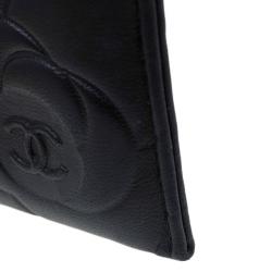 Pre Owned Chanel Black Leather Camellia Embossed Card Holder