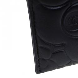 Pre Owned Chanel Black Leather Camellia Embossed Card Holder