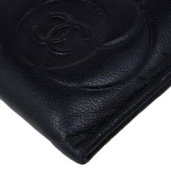 Pre Owned Chanel Black Leather Camellia Embossed Card Holder