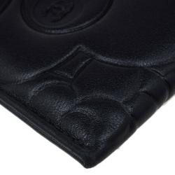 Pre Owned Chanel Black Leather Camellia Embossed Card Holder