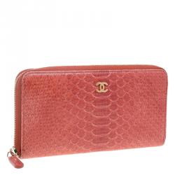 Chanel Brown Python Zip Around Wallet