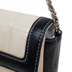 Pre Owned Chanel Beige/Black Bar Quilted Patent East West Flap Bag