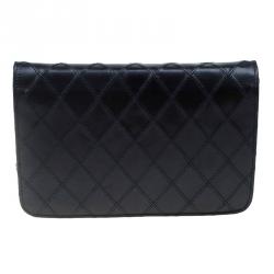 مملوكة مسبقًا حقيبة كلتش شانيل WOC جلد مبطن أسود بخياطة مزدوجة 