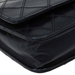 مملوكة مسبقًا حقيبة كلتش شانيل WOC جلد مبطن أسود بخياطة مزدوجة 