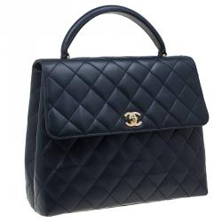 Pre Owned حقيبة يد شانيل فينتدج كيلي جامبو جلد مبطن أزرق كحلي