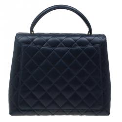 Pre Owned حقيبة يد شانيل فينتدج كيلي جامبو جلد مبطن أزرق كحلي