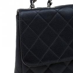 Pre Owned حقيبة شانيل جامبو كلاسيك جلد كافيار أسود مبطن بقلاب واحد