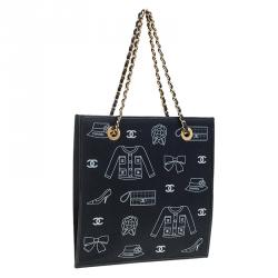 مملوكة مسبقًا حقيبة يد شانيل قطن أزرق طباعة كلاسيكية