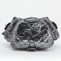 Pre Owned Chanel Metallic Dark Silver Quilted Leather Large Backpack is Back Backpack