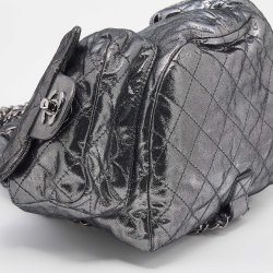 Pre Owned Chanel Metallic Dark Silver Quilted Leather Large Backpack is Back Backpack