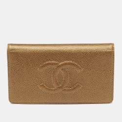 Chanel Gold Caviar Leather Timeless CC L Yen Wallet