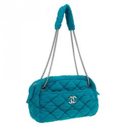 Pre Owned Chanel Turquoise Quilted Bubble Jersey Snake Effect Chain Bag