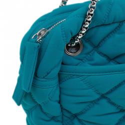 Pre Owned Chanel Turquoise Quilted Bubble Jersey Snake Effect Chain Bag