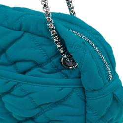 Pre Owned Chanel Turquoise Quilted Bubble Jersey Snake Effect Chain Bag
