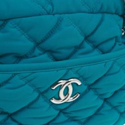 Pre Owned Chanel Turquoise Quilted Bubble Jersey Snake Effect Chain Bag
