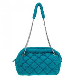 Pre Owned Chanel Turquoise Quilted Bubble Jersey Snake Effect Chain Bag