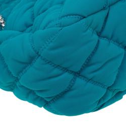 Pre Owned Chanel Turquoise Quilted Bubble Jersey Snake Effect Chain Bag