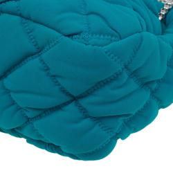 Pre Owned Chanel Turquoise Quilted Bubble Jersey Snake Effect Chain Bag