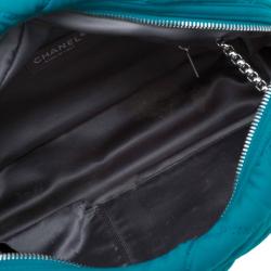 Pre Owned Chanel Turquoise Quilted Bubble Jersey Snake Effect Chain Bag