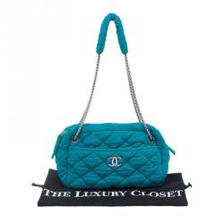 Pre Owned Chanel Turquoise Quilted Bubble Jersey Snake Effect Chain Bag