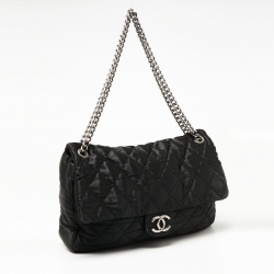 Pre Owned Chanel Black Satin Flap Shoulder Bag