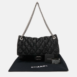 Pre Owned Chanel Black Satin Flap Shoulder Bag