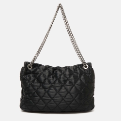 Pre Owned Chanel Black Satin Flap Shoulder Bag