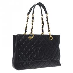 Pre Owned حقيبة شانيل غراند شوبنغ جلد كافيار أسود مبطن