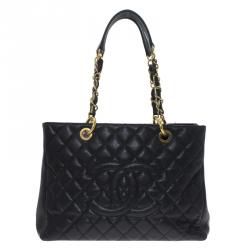 Pre Owned حقيبة شانيل غراند شوبنغ جلد كافيار أسود مبطن