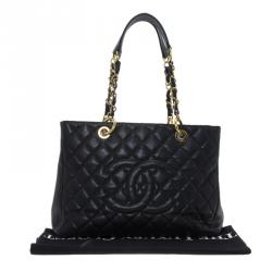 Pre Owned حقيبة شانيل غراند شوبنغ جلد كافيار أسود مبطن
