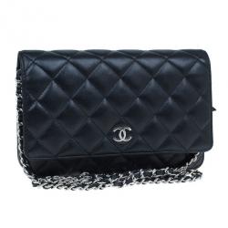 Pre Owned حقيبة شانيل جلد خروف أسود كلاسيكية WOC