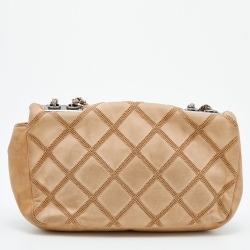 Pre Owned Chanel Beige Diamond Stitch Nubuck Leather Small Flap Bag