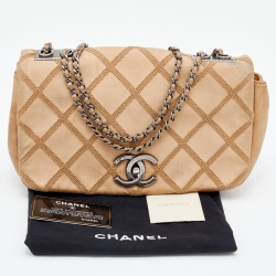 Pre Owned Chanel Beige Diamond Stitch Nubuck Leather Small Flap Bag