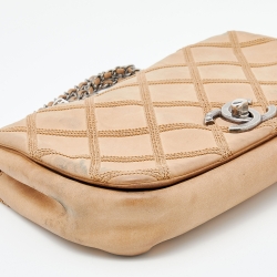 Pre Owned Chanel Beige Diamond Stitch Nubuck Leather Small Flap Bag