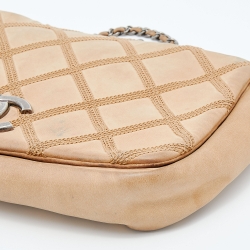 Pre Owned Chanel Beige Diamond Stitch Nubuck Leather Small Flap Bag