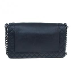 Pre Owned Chanel Black Calfskin Medium Boy Reverso Bag